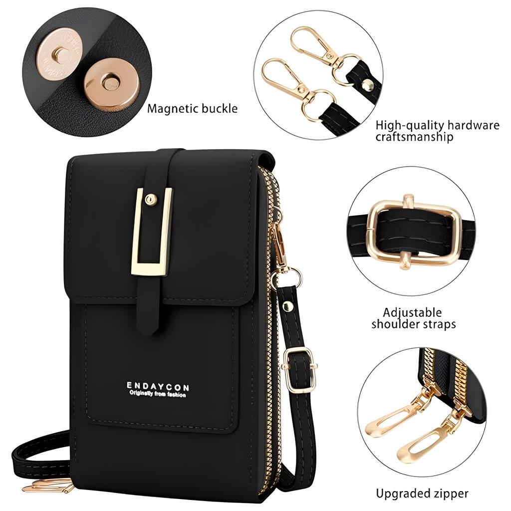 Women'S   Touchscreen Phone Pouch - Multi-Functional Multi-Layer Card Holder & Coin Purse Zipper Closure, Synthetic Faux Leather, Polyester Lining