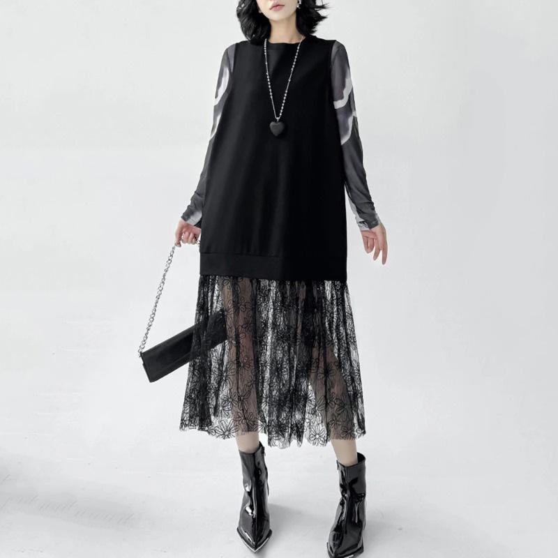 XITAO Mesh Patchwork O-neck Female Dress ZMY1165