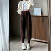 Overalls Women's New Autumn and Winter High-waisted Tied Feet Harlan Sweatpants Coffee-colored Thickened Woolen Windproof Pants