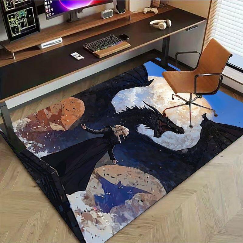 1pc Fire and Blood Office Carpet Chair Mats, Home Decor Mat | Fantasy Theme Mat | Durable Mat, Dragon DecorB13