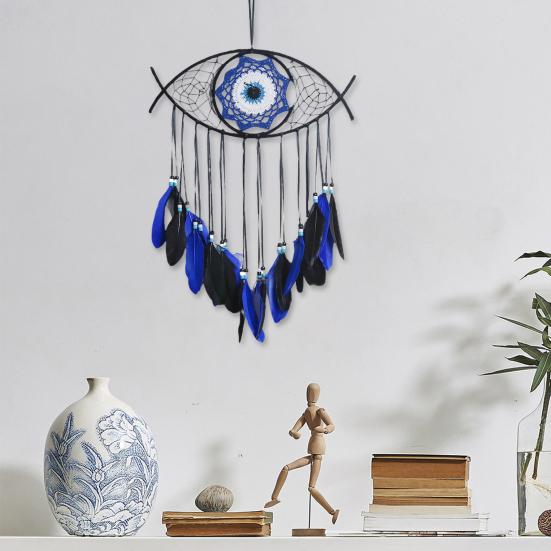 Boho Style Evil Eye Dream Catcher Handmade Blue Wall Hanging Woven Dream Catcher for Home Office Bedroom Living Room