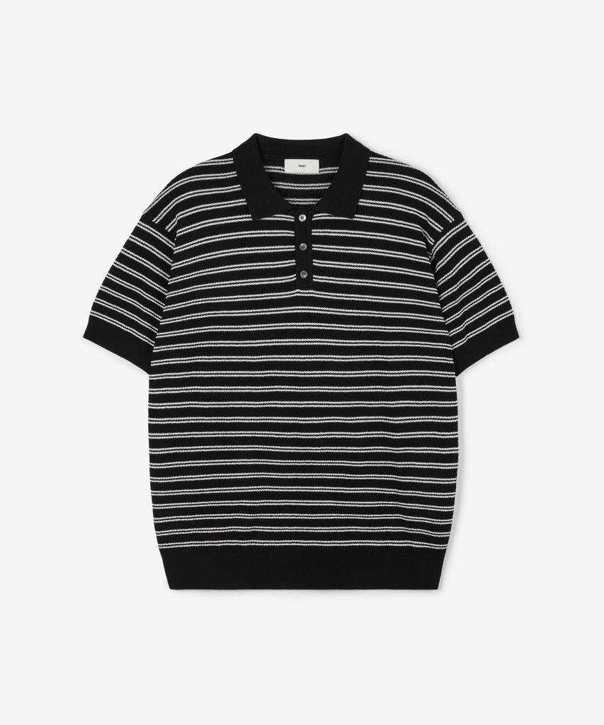 Tienjiti Striped Polo Washable Knit (Black) Tnsw6E202Bk