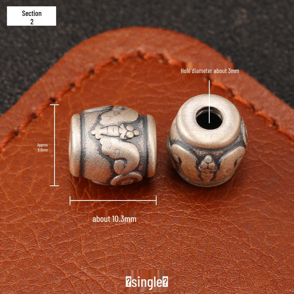 Ethnic-Style Sterling Silver S999 Fu Character Spacer Beads: Retro Barrel Ruyi Beads for DIY Lucky Silver Jewelry