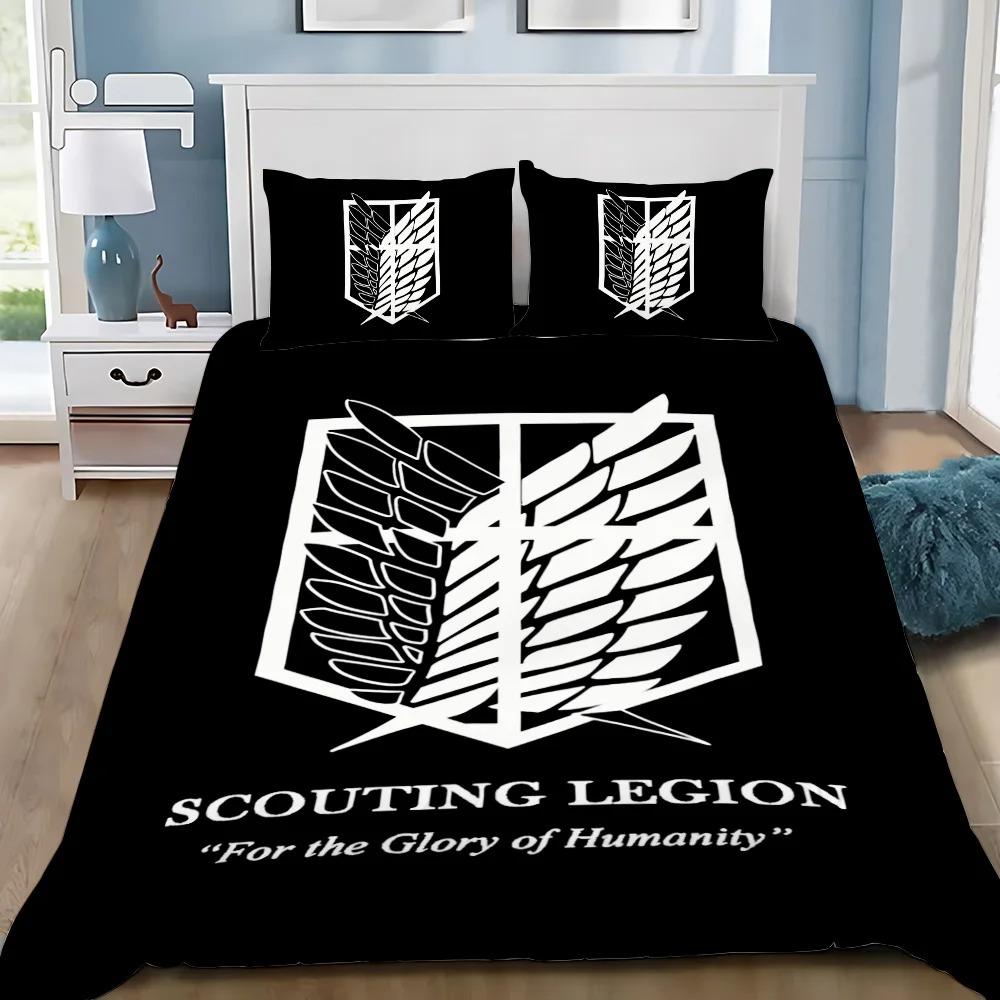 Attack on Titan Anime 3D Printed Duvet Case Pillowcase Bedding Set Twin Full Queen King Size for Bedroom Decor