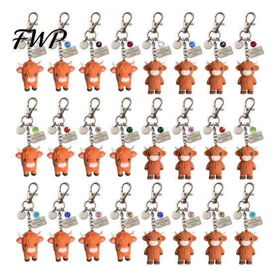 Metal Keychain A Little Highland Cow for You Keychain, 3D Resin Keyring with Birthstone Charm & Sentiment Card, Your Daily Reminder of Quiet Strength