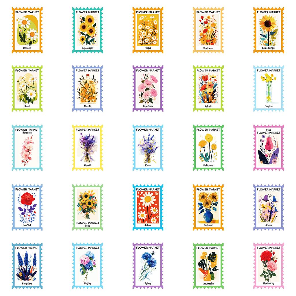 50 Kreative Pflanzenstempel Serie Sonnenblume Rose Tulpe Blumenstempel Doodle Dekorative Aufkleber