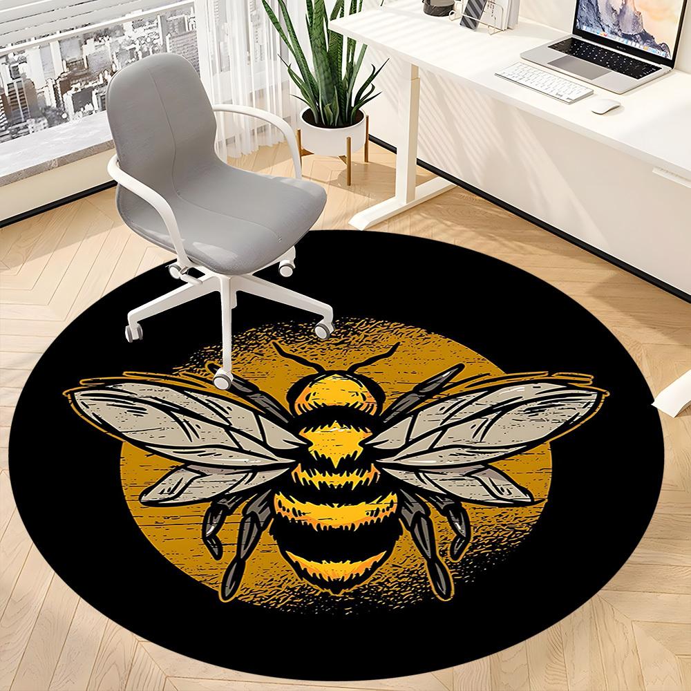 1pc Bee Honey Office Round Area Rug,  Mat Suitable For Office, Under Office Chairs Bedroom Living Room Home Decor, Room Deco