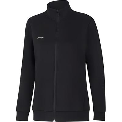 Solid Color Logo Stand Collar Cardigan Sweatshirt Women Sweatshirt Black AWDUA76-1