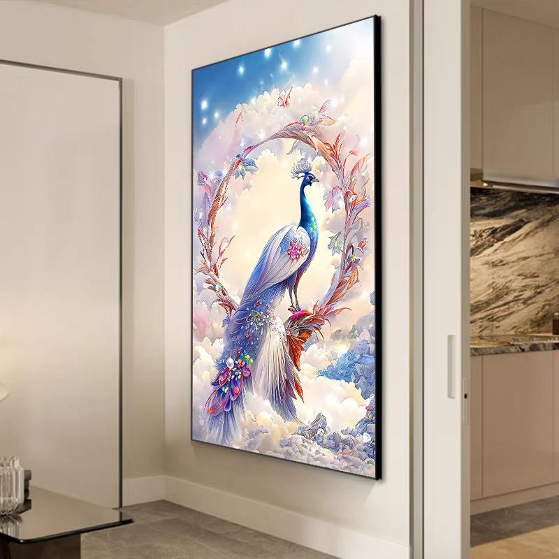 5d Diamond-painted Living Room with Vertical Diamond Embroidery, Dazzling and Luxurious Peacock Mosaic Art DIY Crystal Diamond