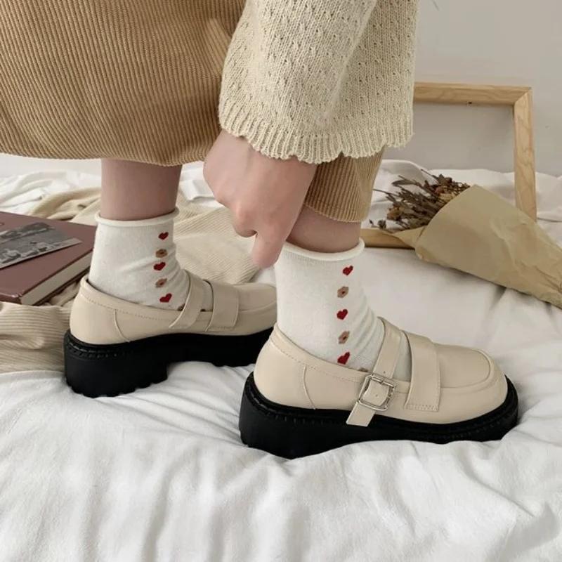 Fashion Brown Luxury Leather Casual Round Toe Ladies Footwear Japanese Style Lolita Gothic Women's Shoes Platform Buckle Mary Jane 39 E
