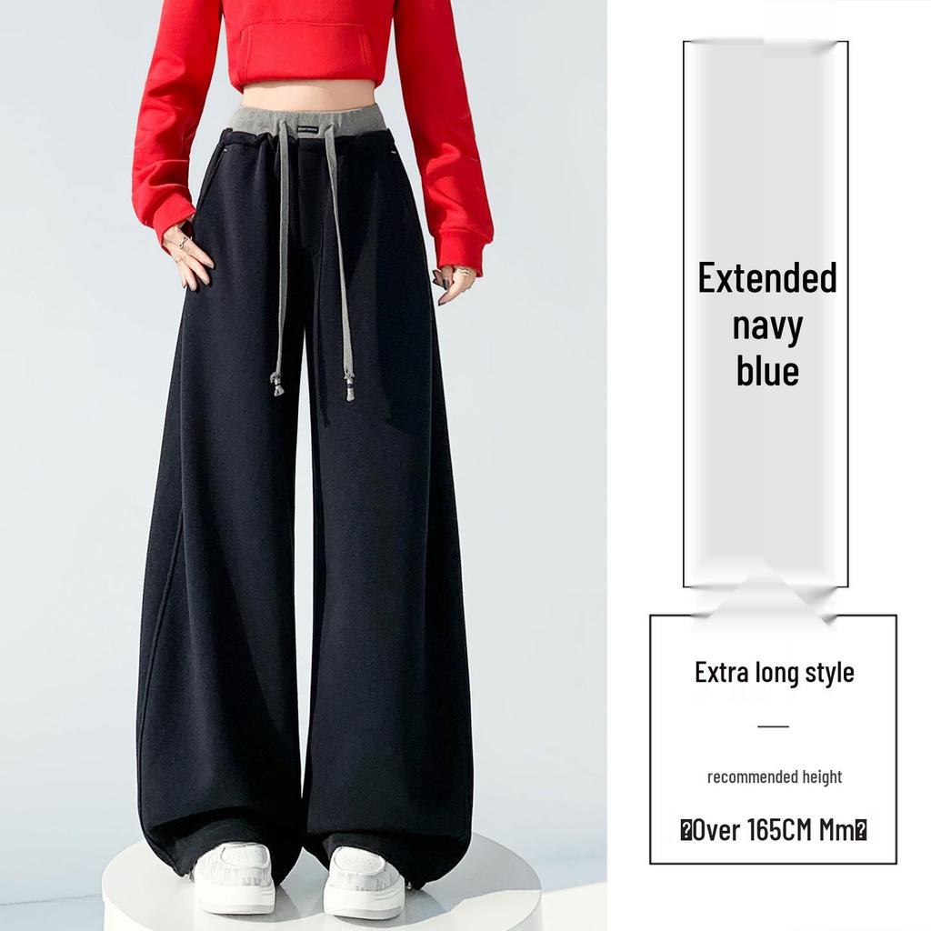 2026 Spring Color Block High-Waisted Cropped Wide-Leg Sweatpants for Women - Slimming & Casual Banana Two-Wear Long Pants