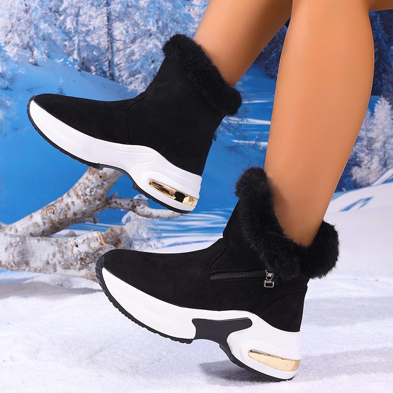 Fashion Black Chunky Platform Fur Ankle Boots Women 2025 Retro Zipper Wedge Heel Snow Boots Woman Autumn Winter Short Booties Mujer 43
