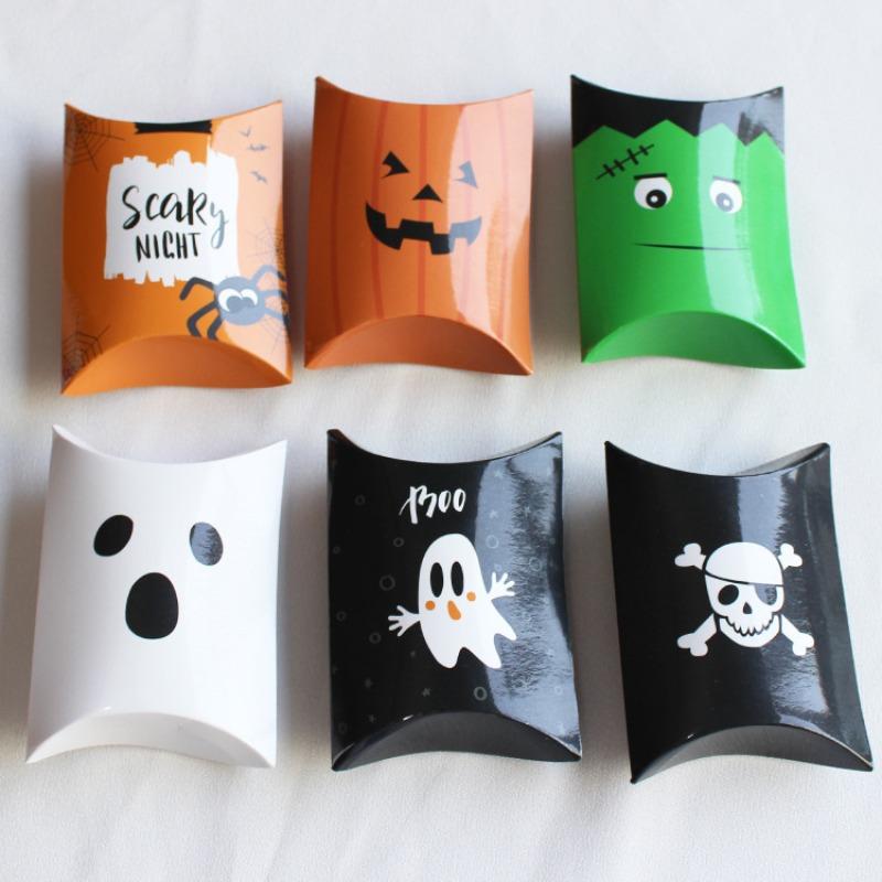10/20pcs Halloween Pillow Shaped Candy Box Gift Box, Halloween Pumpkin Boo Ghost Witch Gift Box
