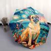 Automatic Open/Close Folding Umbrella with Colorful Pug & Vibrant Meadow Backdrop - 8-Rib Portable Compact Design, Durable Pla