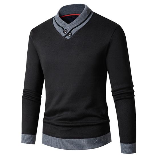 Autumn and Winter New Sweater Men's Color Matching Knitted Sweater Tie Collar Bottoming Shirt