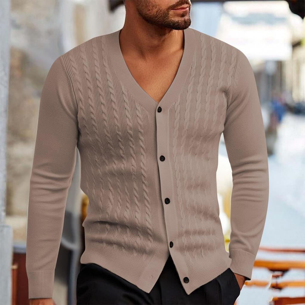 Mens Cardigan Sweater Casual Long Sleeve V Neck Buttons Down Cable Knit Shirts Textured Fall Winter Clothes