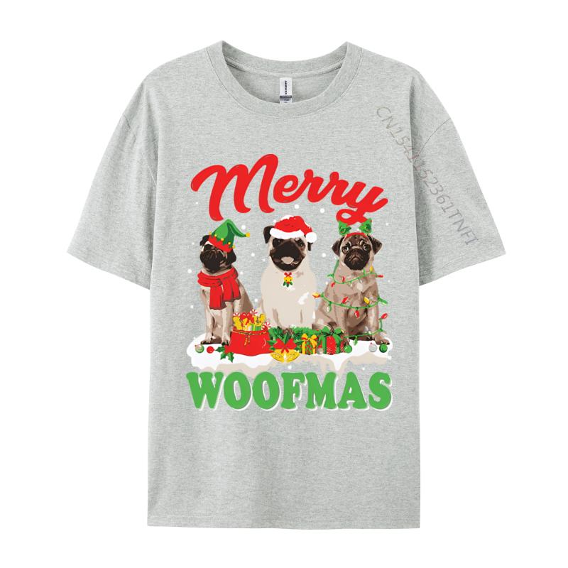Christmas Pug Dog Merry Woofmas Dog Lover Tshirts Cotton Men Tees Printed T Shirts Preppy Style Funny Tshirts