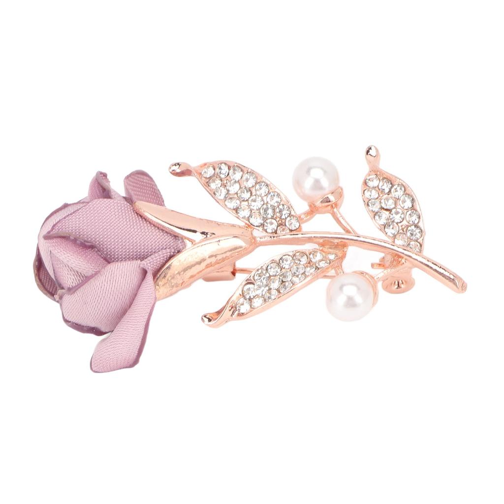 Brosche Rosenmuster Perle Strasslegierung Baumwolle Exquisite Retro Brosche Anstecknadel für Mantel Anzug Schal Helllila
