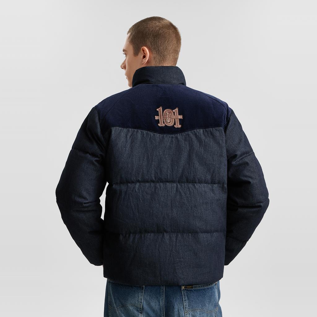 FW25 Warm Fufu Comfortable Stand Collar Spliced Fabric Design 101 Plus Warm Regular Long Sleeve Loose Casual Down Jacket LMT0110165FQ00F898L00