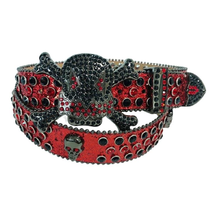 Versatile Male Female Skull Rivet Waist Belt with Rhinestone Buckle Adjustable