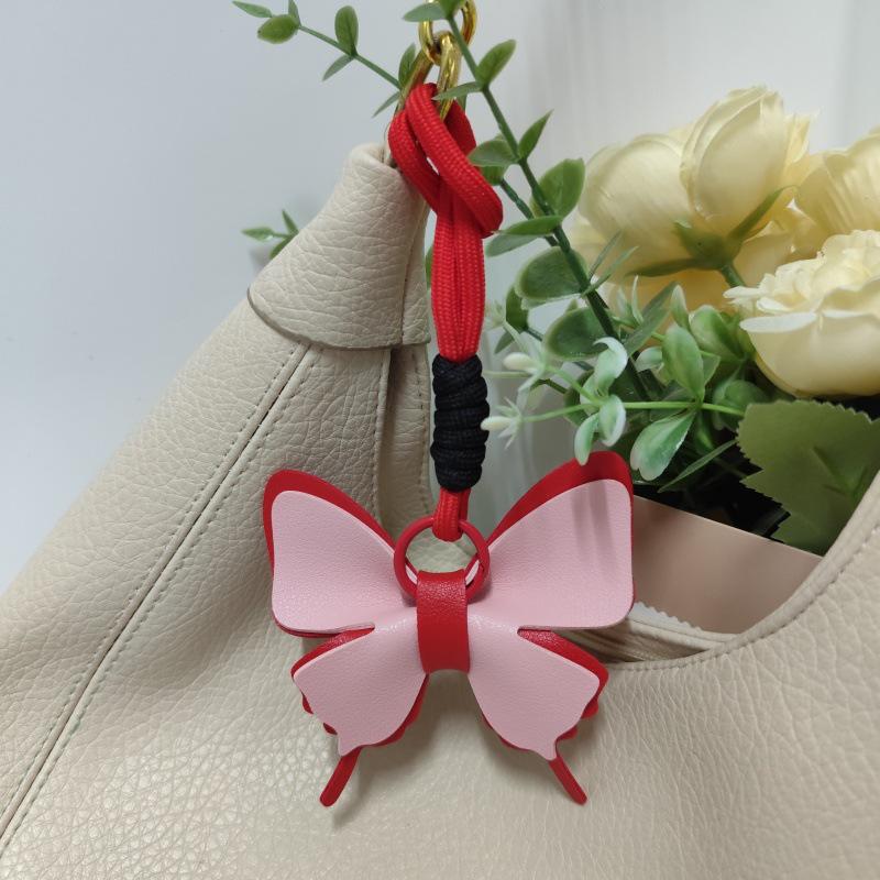 Colorful Leather Butterfly Pendant - Car and Bag Hanging Ornament with Cotton Rope