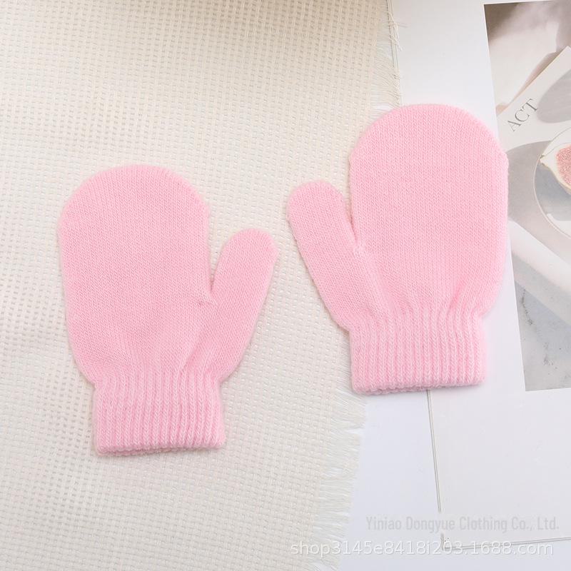

Однотонные зимние теплые вязаные перчатки для детей 1-4 лет - антицарапающие, детские варежки One Size розовый