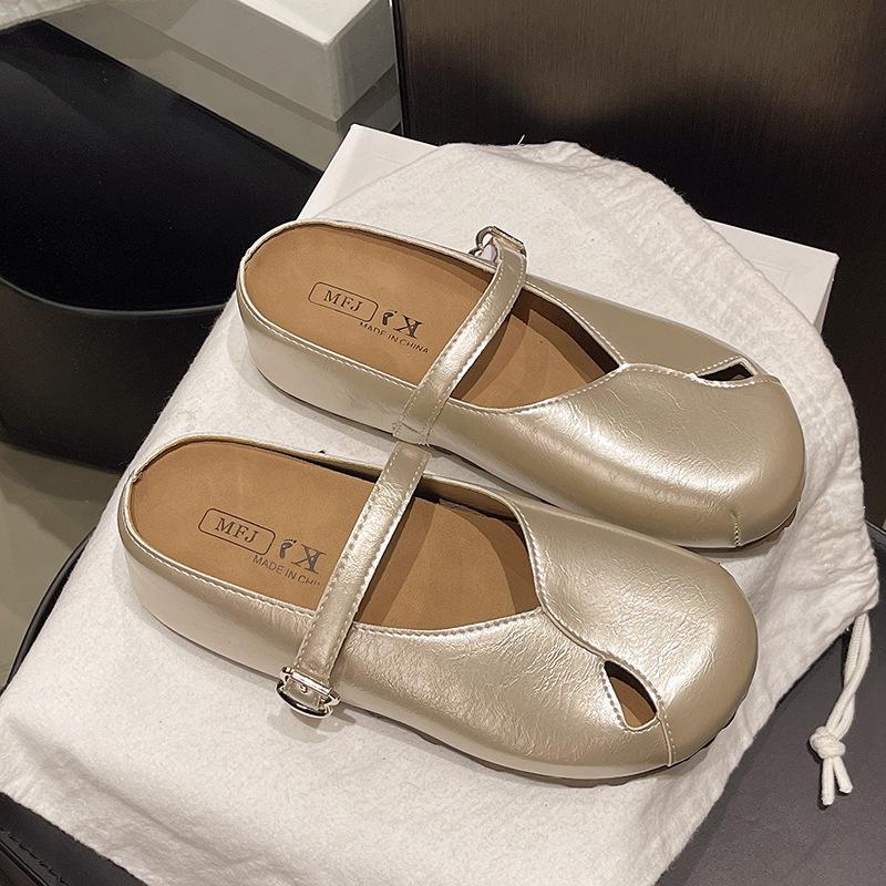Thick-soled bag head cool slippers women's outer wear summer 2025 new with skirt super fire one pedal half tray silver single shoes