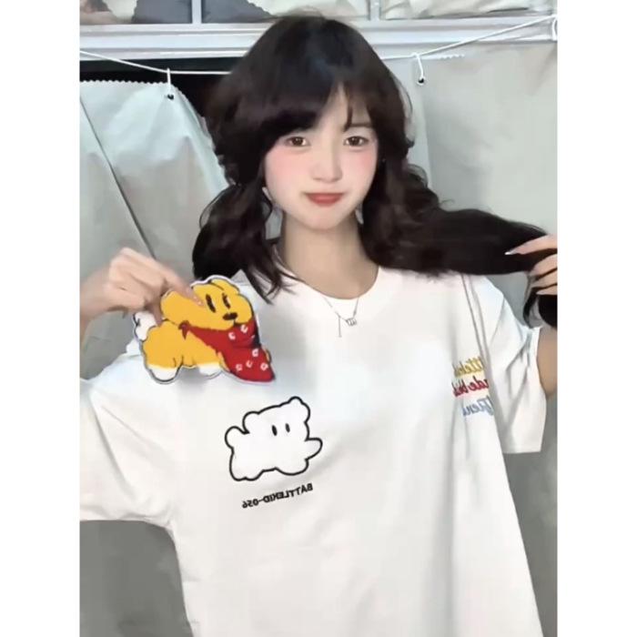 

Женский хлопковый топ с коротким рукавом свободного кроя большого размера - Универсальная повседневная футболка для весны и лета L белый