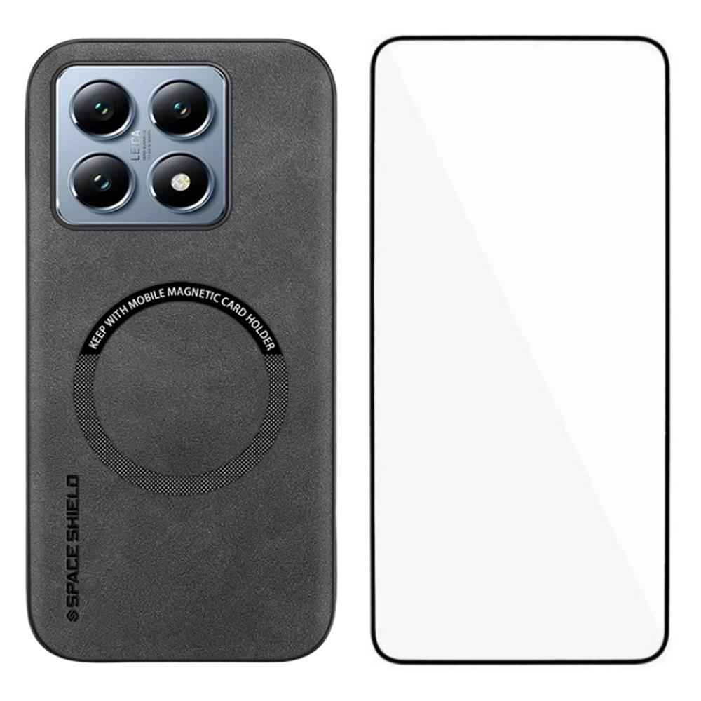 WANLONFENG YBP Series For Xiaomi 14T Pro Magnetic Case with Tempered Glass Film PU+TPU Phone Cover Large Cutout