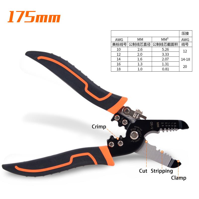 165mm 175mm Abisolierzange Crimpzange Abisolierwerkzeug Multifunktionale Crimpzange Elektriker Abisolierwerkzeug Netzwerkkabel Abisolierwerkzeug