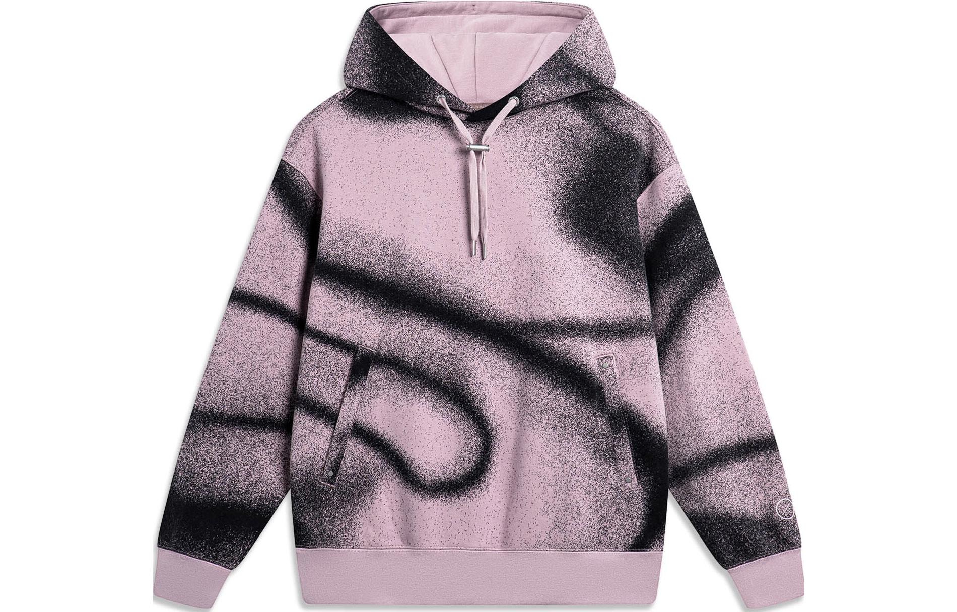 Li Ning Wade Collection, Tie Dye Reflective Fleece Lined Thermal Loose Fit Pullover Hooded Sweatshirt Men s AWDTD23-4 L