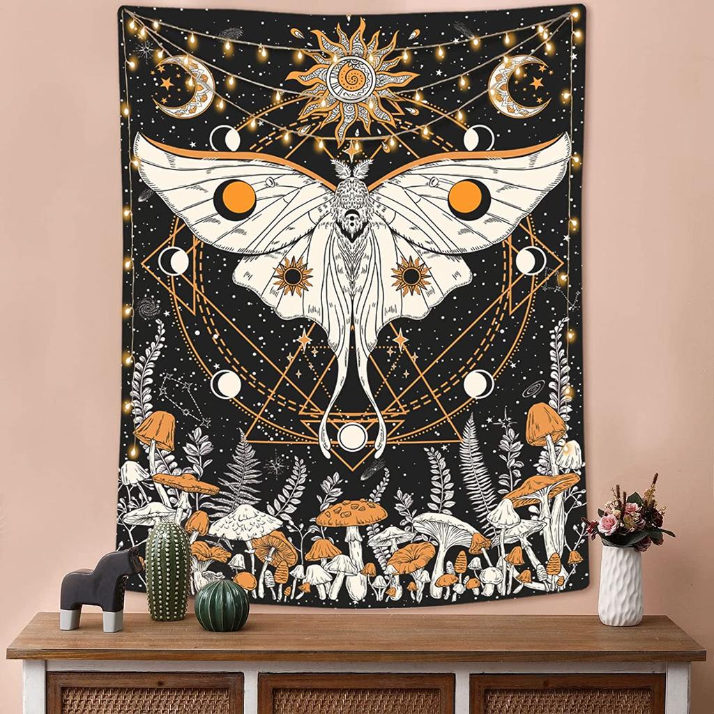 Teenage Independent Room Decoration Lace Tapestry Mushroom Tapestry Psychedelic Sun, Moon and Stars Tapestry