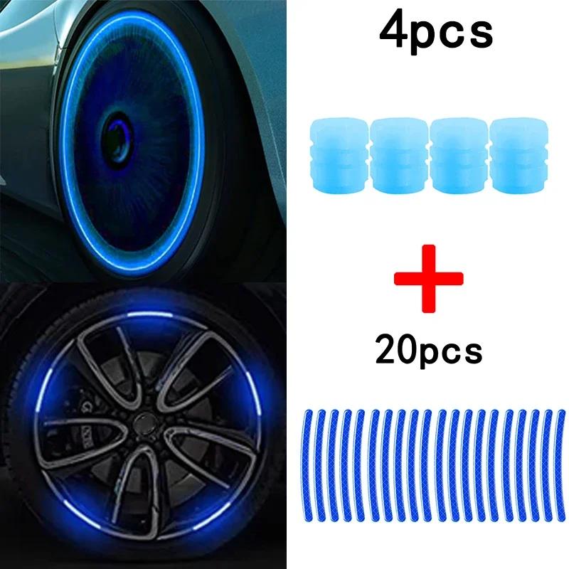 Car Wheel Reflective Stickers Glow-in-the-Dark Valve Covers Fluorescent Valves Motorcycle Bicycle Wheels Universal Accessories