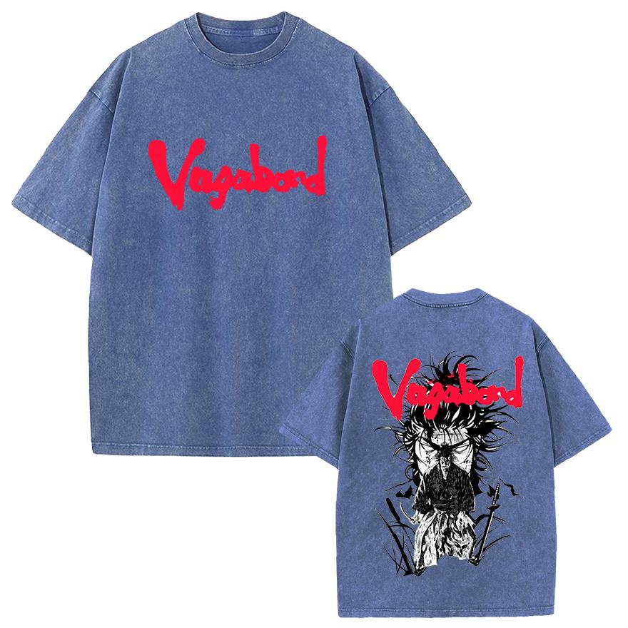 Vagabond Manga Graphic T-shirt For Men Women Clothing Vintage Washed Oversized T Shirt Summer Short Sleeve Tops