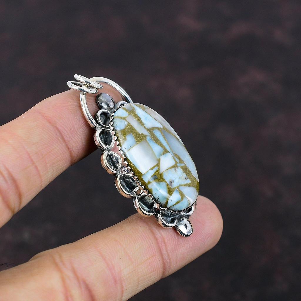 Copper Larimar Pendant 925 Sterling Silver Pendant Antique Pendant Very Pretty Gemstone Pendant Handmade Jewelry Gift For Her Silver Jewelry