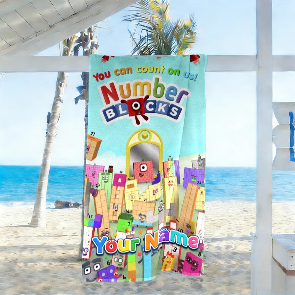 Numberblocks Customizable Name Beach Towel Quick-Dry Soft Microfiber Ideal for Travel Outdoor Swim Pool Yoga Surf Camping Hiking Gym Gift Holiday