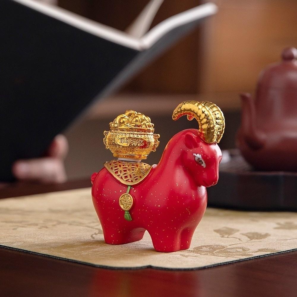 Treasure Bowl Lucky Sheep Figurine Gourd Resin Figurine Gift Wealth Goat Statue Feng Shui