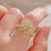 Huitan Aesthetic Flower Women Ring Gold Color Luxury Wedding Engagement Trendy Gentle Party Accessories Jewelry Inlaid Shiny CZ