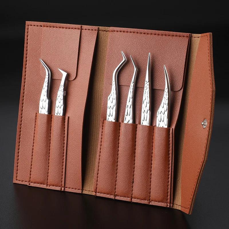 6Pcs False Eyelash Tweezers Set for Fake Lashes Extensions Planting Eyebrow Clip Eyelashes Tongs Makeup Nail Art Tools Kit