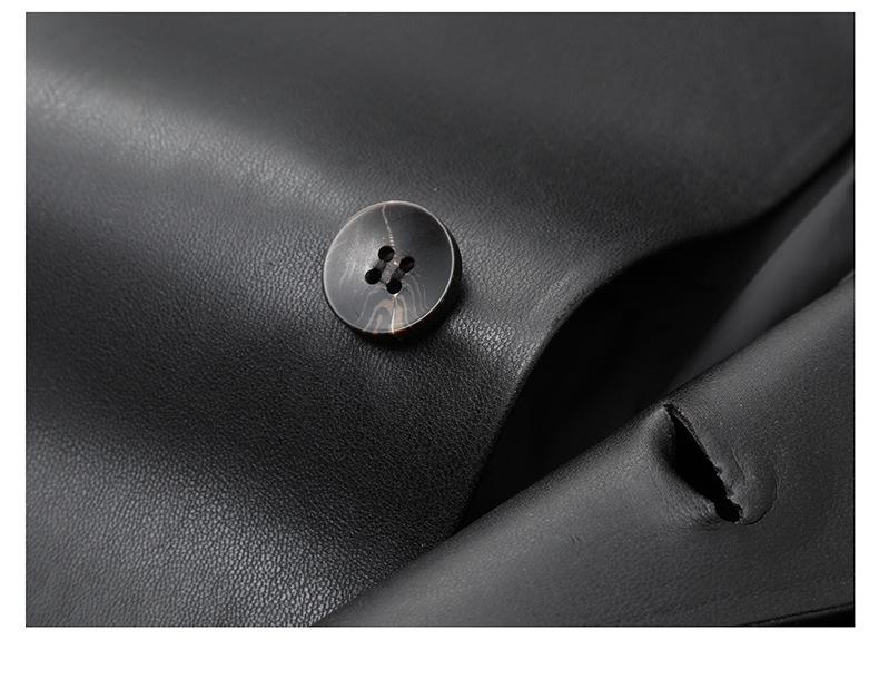Men's Black Business Casual Leather Jacket with Down Liner for Autumn/Winter.