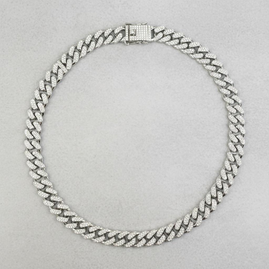 

50CM Iced Out Miami Cuban Link Chain Necklace Bracelet Set for Men Silver Plated Stainless Steel Hip Hop Jewelry срібний