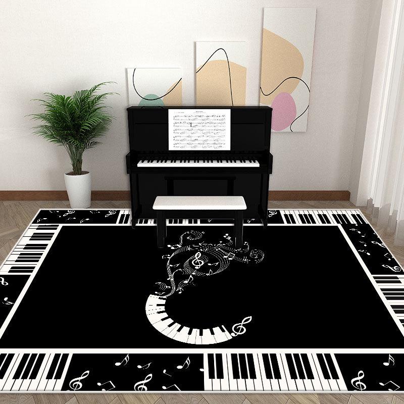 Geometric Music Instrument Crystal Velvet Non-Slip Sound-Insulating Piano & Drum Floor Mat - Dirt-Resistant, Washable Carpet