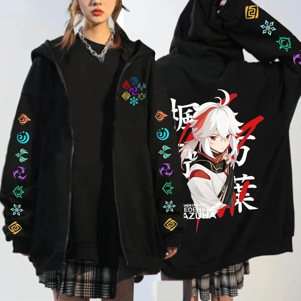 

Genshin Impact Kaedehara Kazuha Hu Tao Zip Up Толстовка Унисекс Хип-хоп Уличная одежда Мультфильм Геншин Сяо Маска Аниме Молния Толстовка Набор