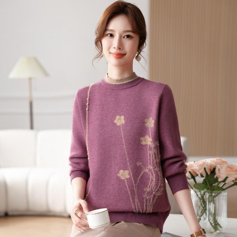 Mom's autumn and winter plush thickened sweater medium and old women's winter integrated plush bottoming shirt with a warm top inside