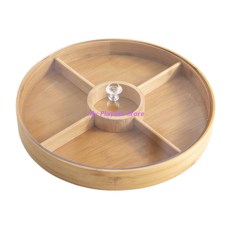

Bamboo Divided Serving Tray with Clear Acrylic Lid Dried Fruit Storage Box 4 Grid Nuts Platter Snack Candy Plate Container