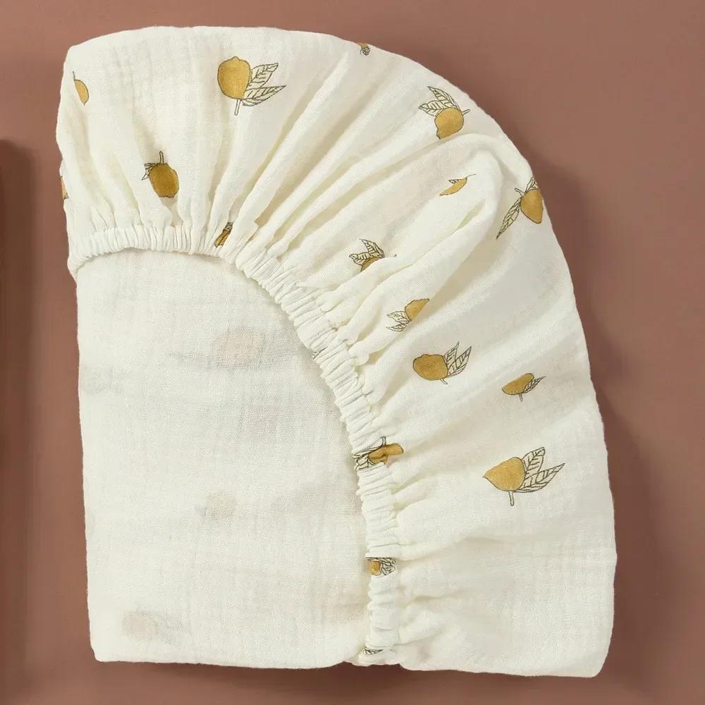 Soft Breathable Muslin Cotton Baby Fitted Sheet Newborn Crib Bed Sheet Universal Solid Color Infants Cradle Flat Sheet