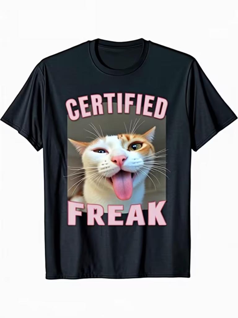 Strange Cat Certified Humorous Tshirt Fun Graphic Top for Everyday Wear and Parties Casual Pet Tshirt Party OutfitWomen