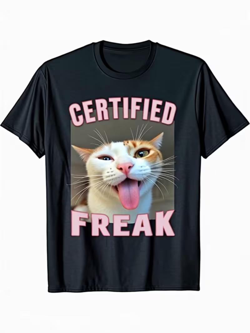 

Strange Cat Certified Humorous T-shirt, Fun Graphic Top for Everyday Wear and Parties, Casual Pet T-shirt, Party Outfit.wom... 5XL різнокольоровий