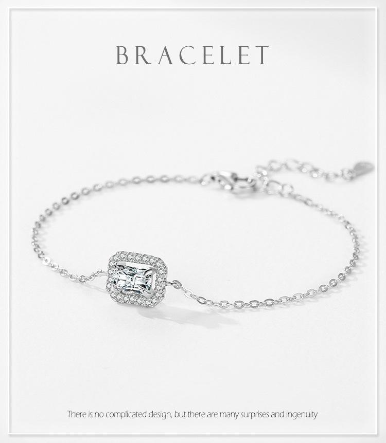 Moissanite 925 Silver Rectangular Diamond Bracelet Affordable Luxury Elegant Temperament Cross Chain Geometric Wedding Gift