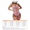 Women Lace One Piece Lingerie Stylish Elegant Breathable Mesh Backless Strap Bodysuit with Thigh Strap Pink S